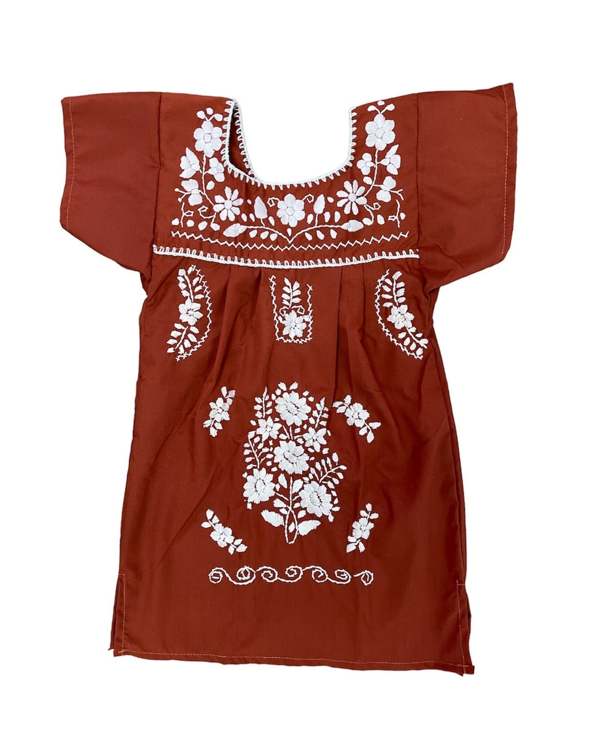 Burnt Orange White Mexican Puebla Dress for Girls