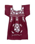 Maroon White Mexican Puebla Dress for Girls
