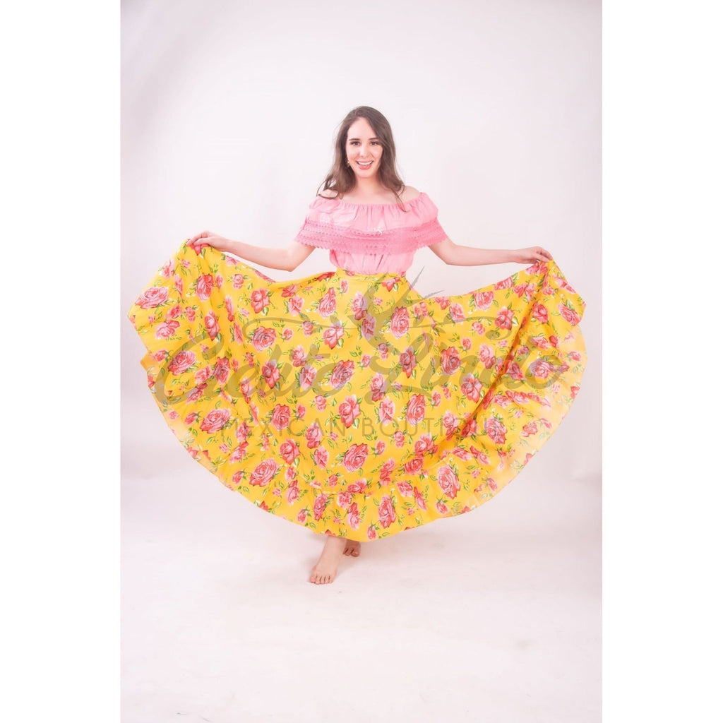Mexican Folklorico Yellow Floral Skirt