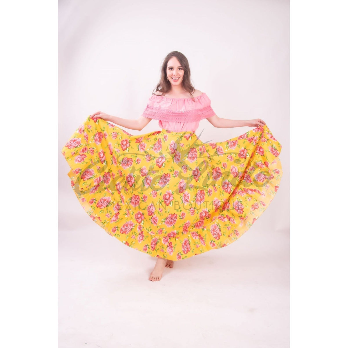 Mexican Folklorico Yellow Floral Skirt