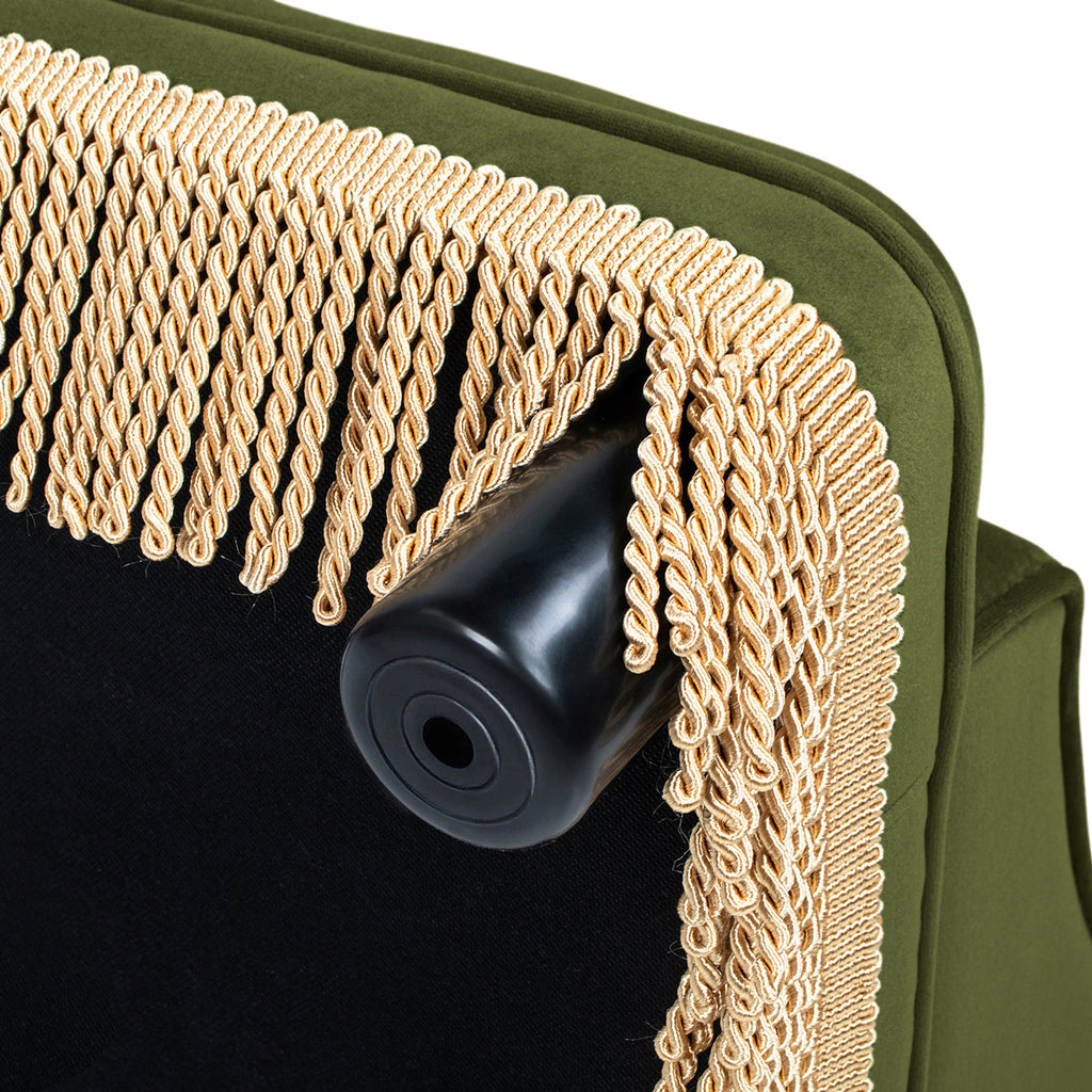Olive Green Velvet Princess Pet Bed Sofa with Fringe Skirt - Medium