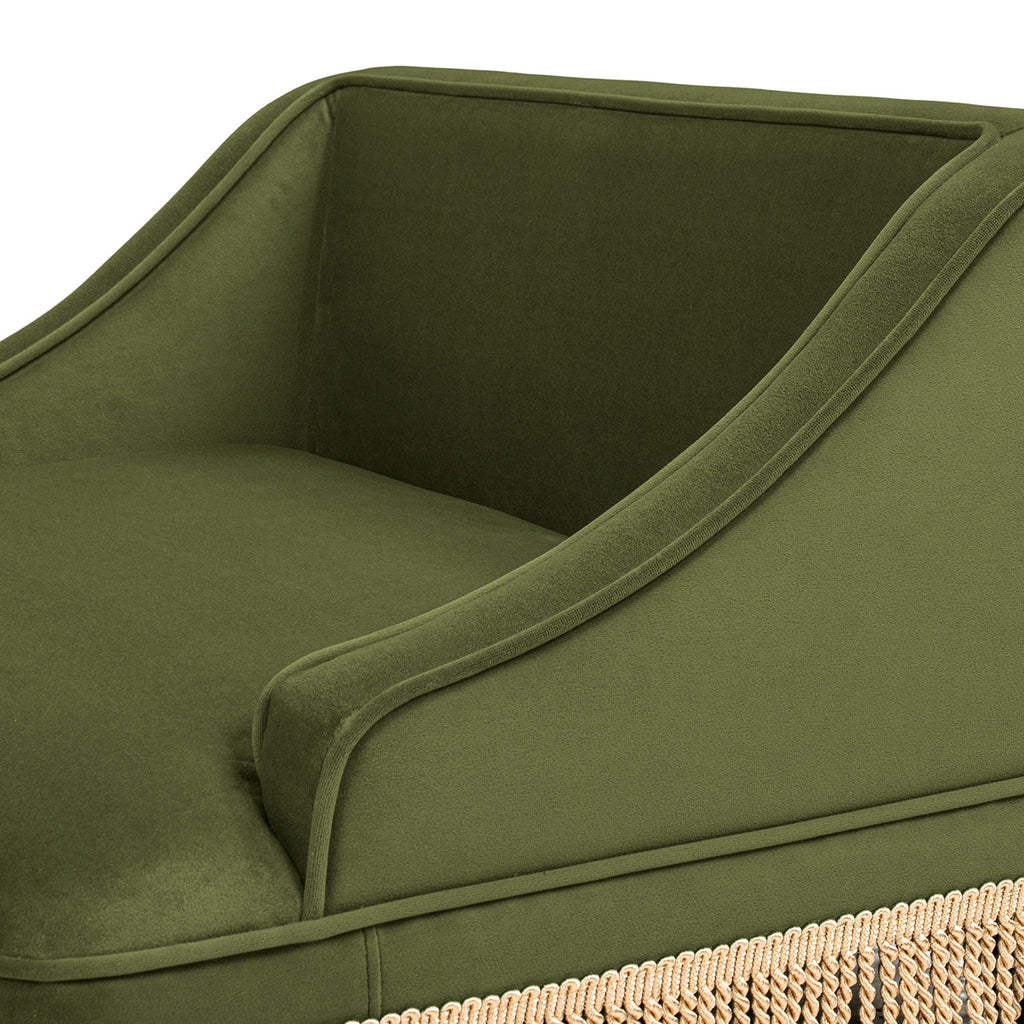 Olive Green Velvet Princess Pet Bed Sofa with Fringe Skirt - Medium