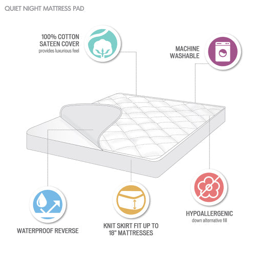 300 Thread Count Cotton Sateen Waterproof Mattress Pad with Hypoallergenic Fill - White