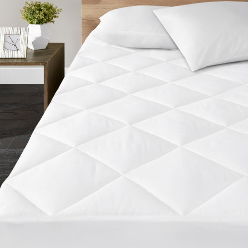 300 Thread Count Cotton Sateen Waterproof Mattress Pad with Hypoallergenic Fill - White