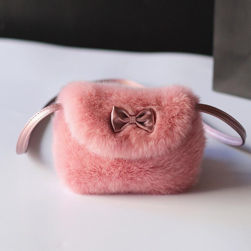 Kids Mini Cross body Bag  Bowknot Imitation Fur Shoulder Messenger Bag