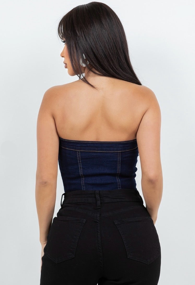 Denim Corset Top – Strapless Bustier Style