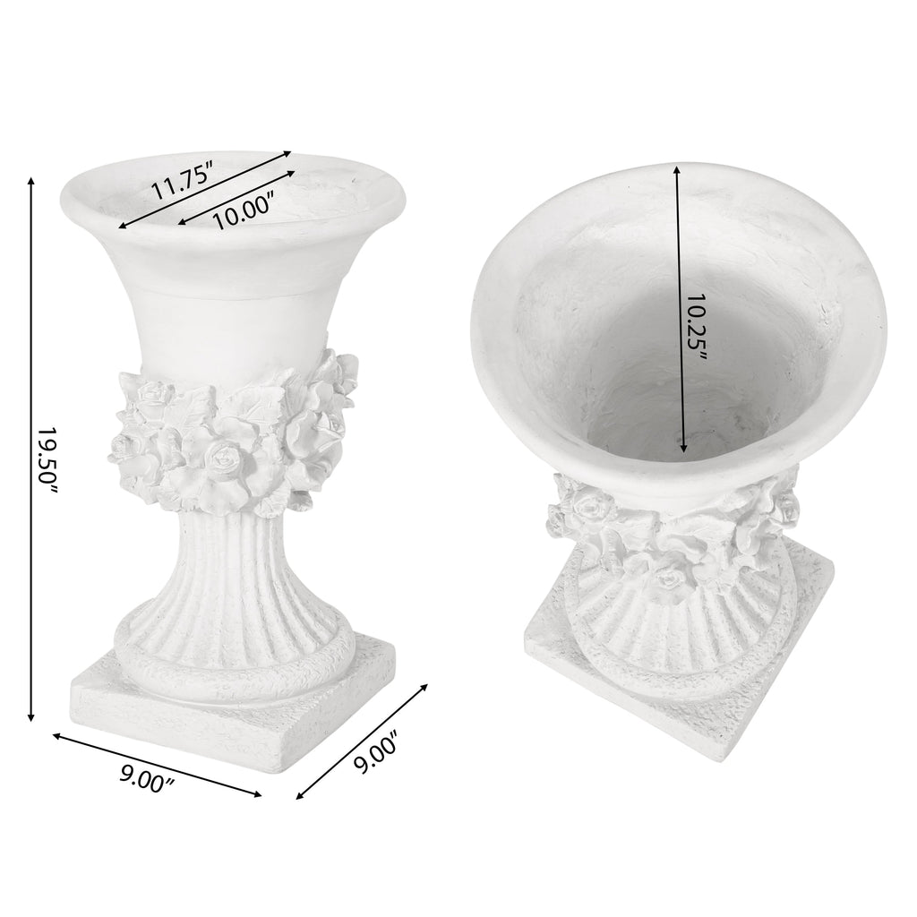 MGO Garden Urn Planter with Handmade Lightweight Concrete - Antique White