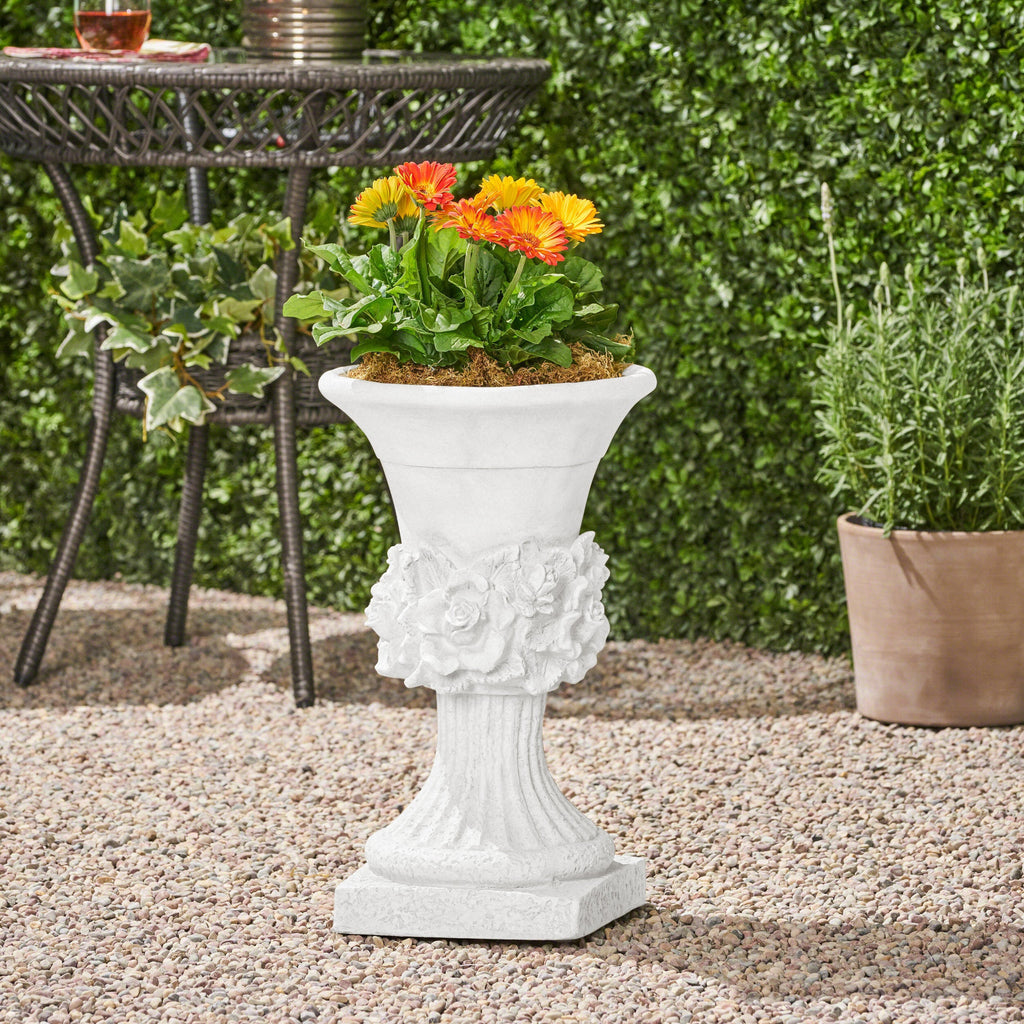 MGO Garden Urn Planter with Handmade Lightweight Concrete - Antique White