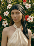 Silk Headscarf with Ties - Black Polka Dot