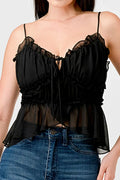 CHEALSEA CHIFFON SWEETHEART SMOCKED BACK RUCHED RUFFLED SHEER CAMI TOP