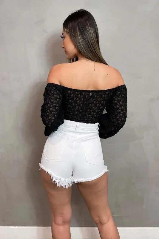 LUXE SHEER LACE OFF SHOULDER LONG SLEEVE BODYSUIT