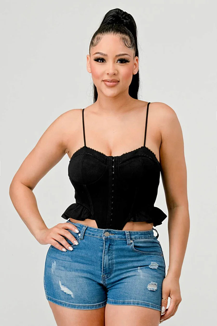 SUPER SOFT SCUBA SIDE FRILLED CAMI BODYSUIT