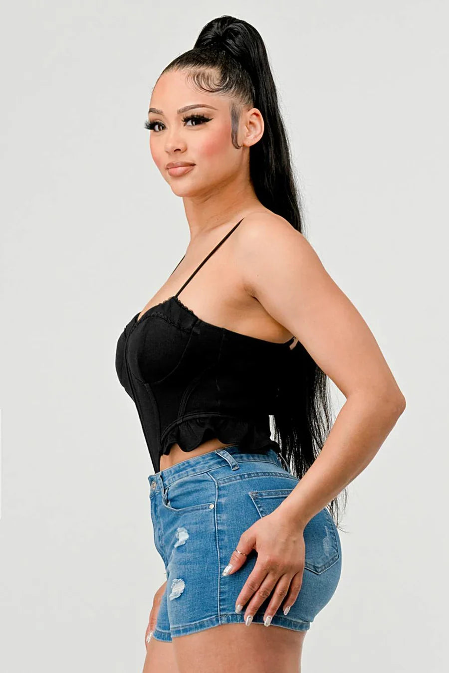 SUPER SOFT SCUBA SIDE FRILLED CAMI BODYSUIT