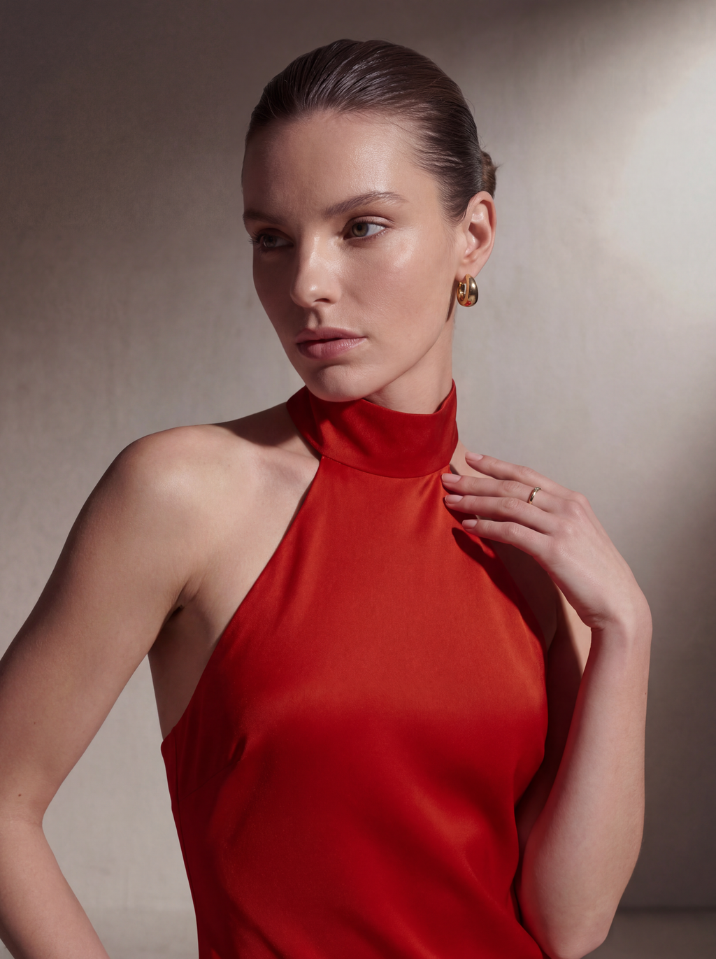 Silk Halter Neck Gown - Red