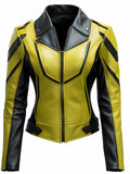 Womens Faux Leather Jacket – Yellow Black Leather Jacket