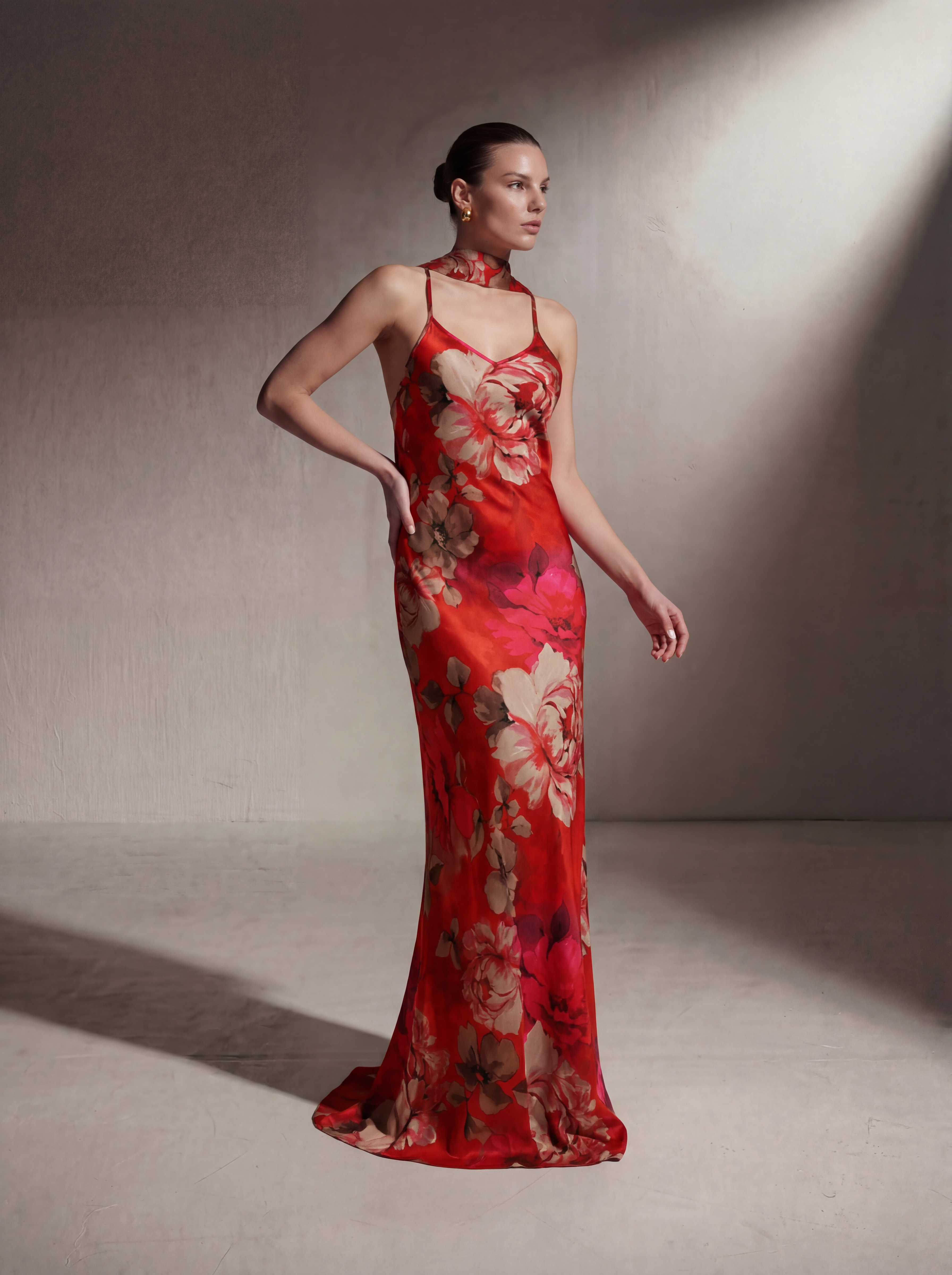 Silk Bias Slip - Red Floral