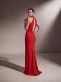 Silk Halter Neck Gown - Red