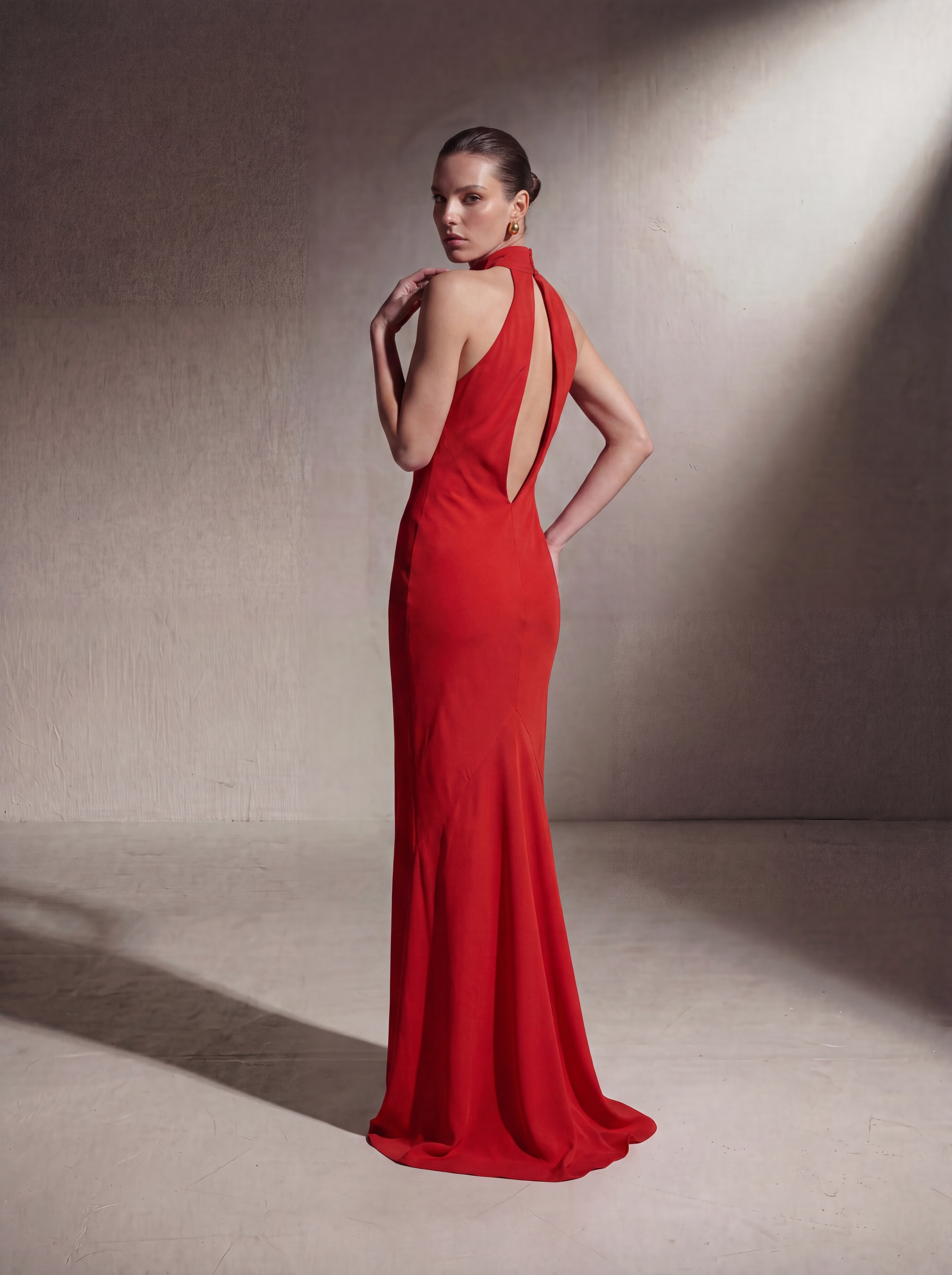 Silk Halter Neck Gown - Red