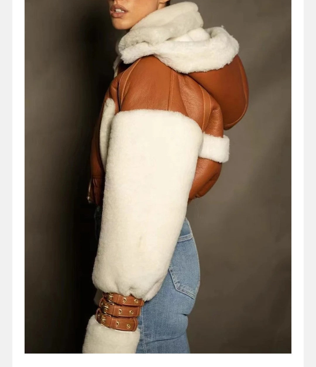 Casual Leather Jackets For Women Hooded Long Sleeve Spliced Zipper Short Jacket Female Style