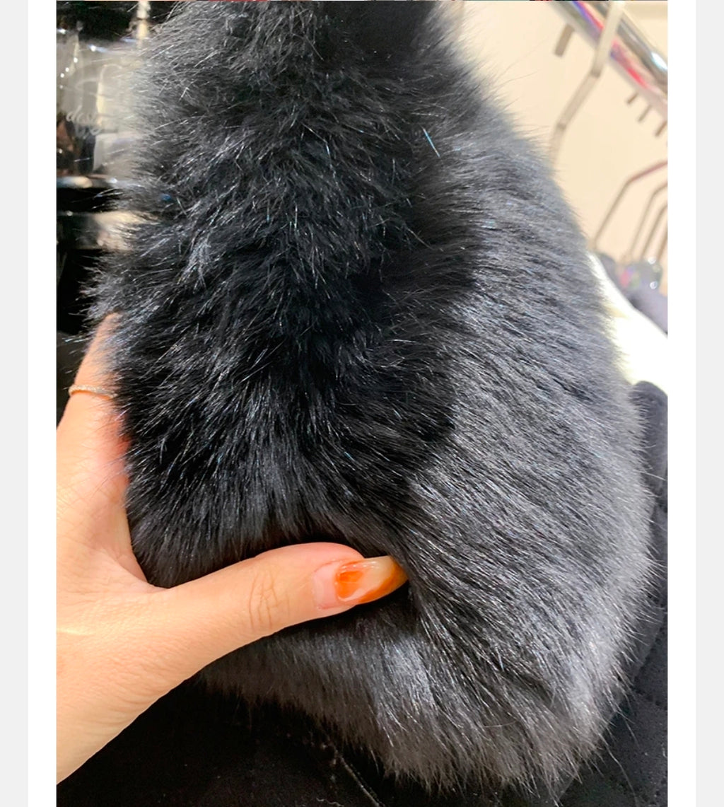 Designer Jacket Women's Fox Fur Collar Detachable Velvet Motorcycle Jacket
