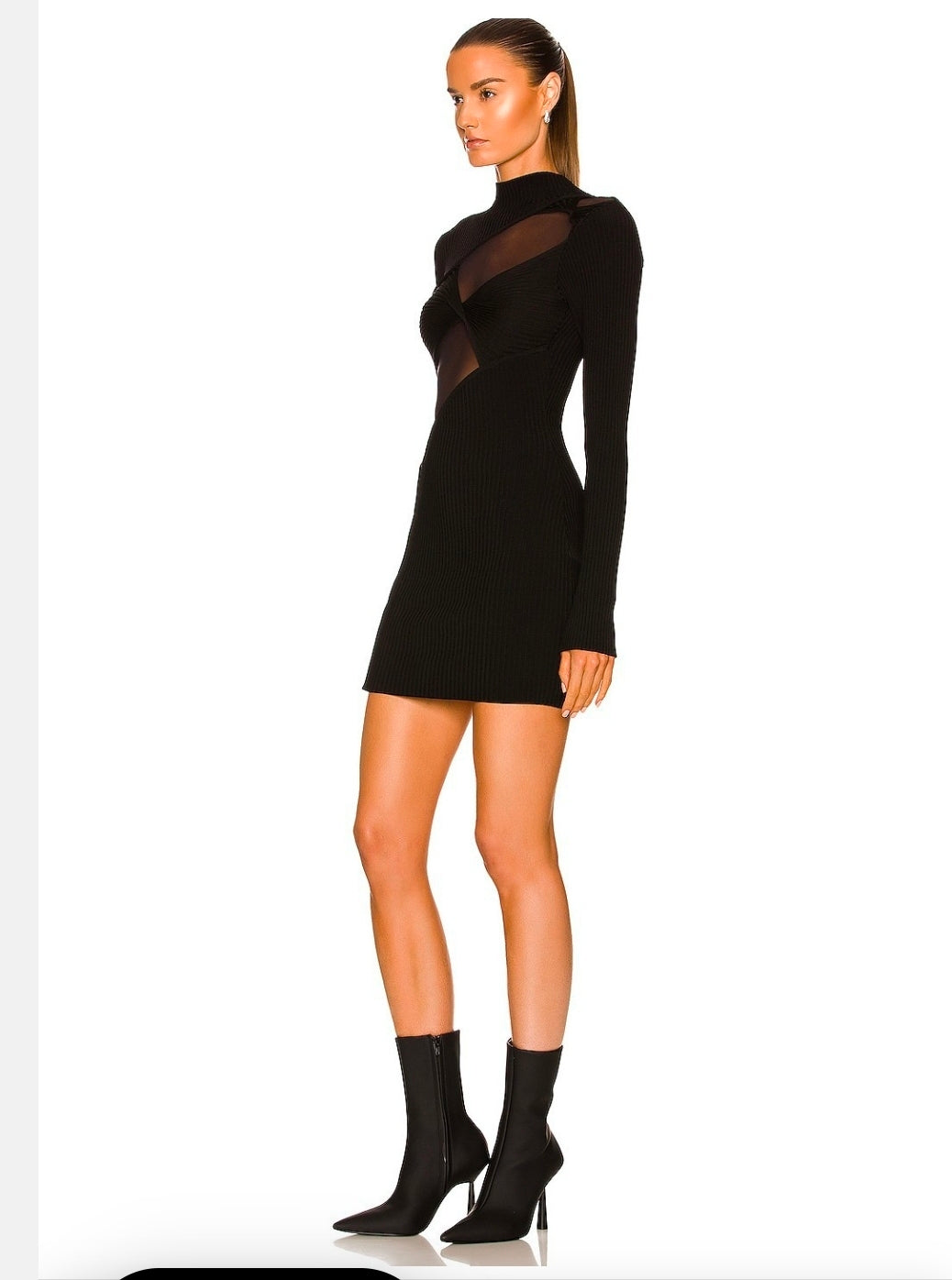 Black Mesh Long-Sleeve Bodycon Mini Dress