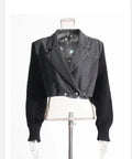 Patchwork Knitting Denim Jackets For Women Lapel Long Sleeve Minimalist Temperament Casual Jacket Female Fashion