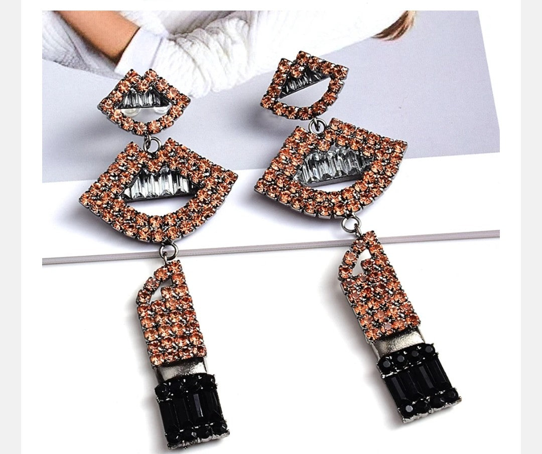 Crystal Lip Drop Statement Earrings