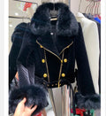 Designer Jacket Women's Fox Fur Collar Detachable Velvet Motorcycle Jacket