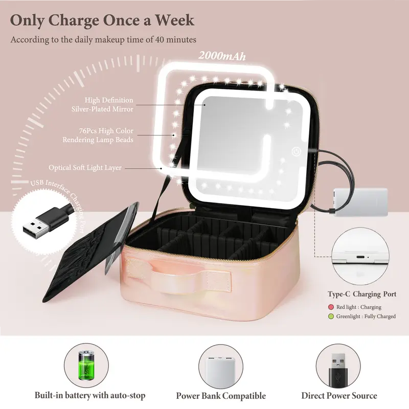 Travel Vanity Case with 4K LED Mirror