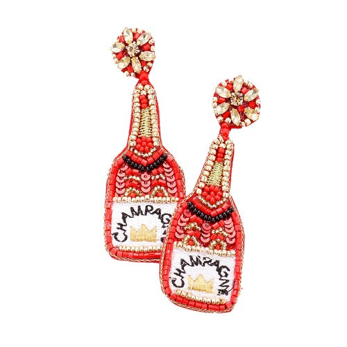 Sequin Beaded Embellished Crown Champagne Earrings
