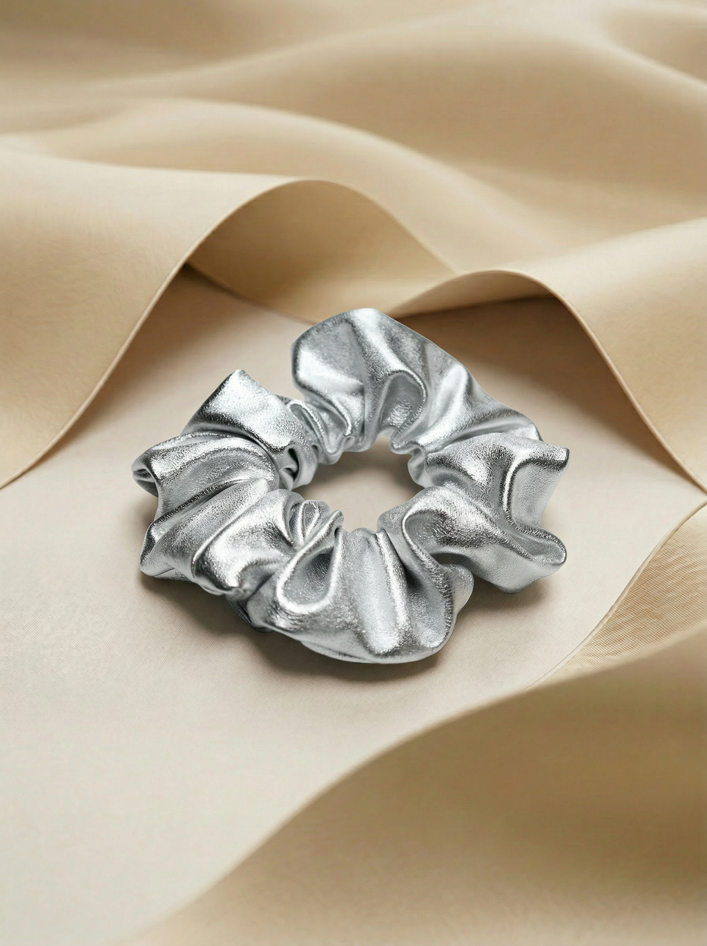 Silver Genuine Leather Scrunchie