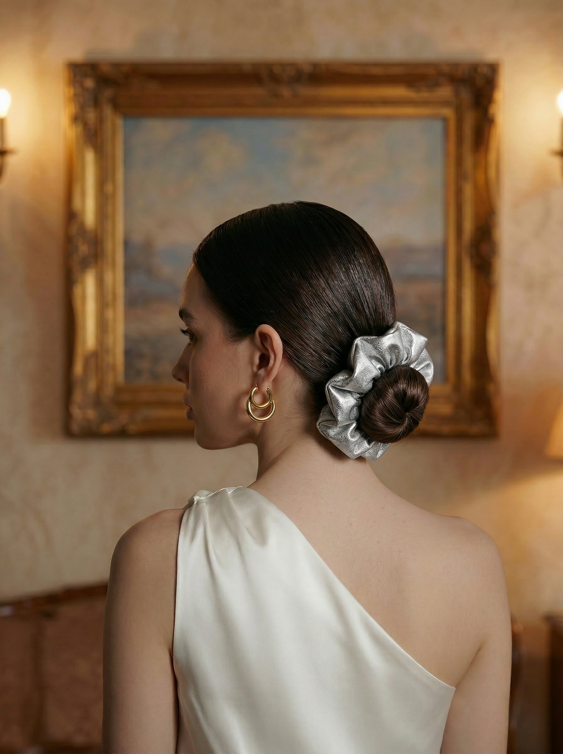 Silver Genuine Leather Scrunchie