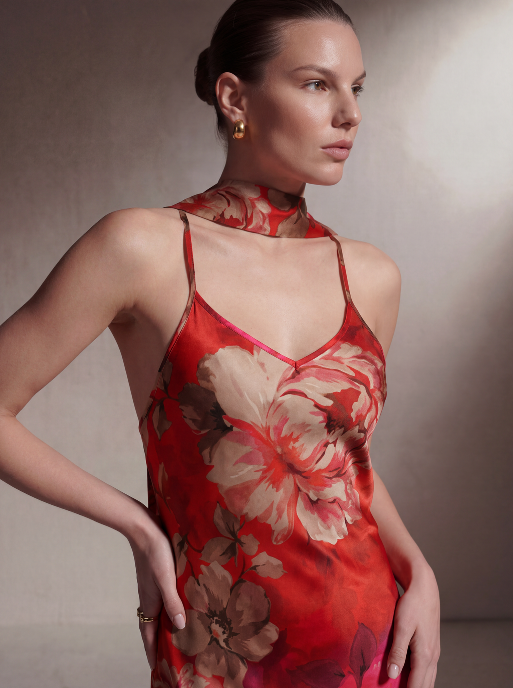 Silk Bias Slip - Red Floral