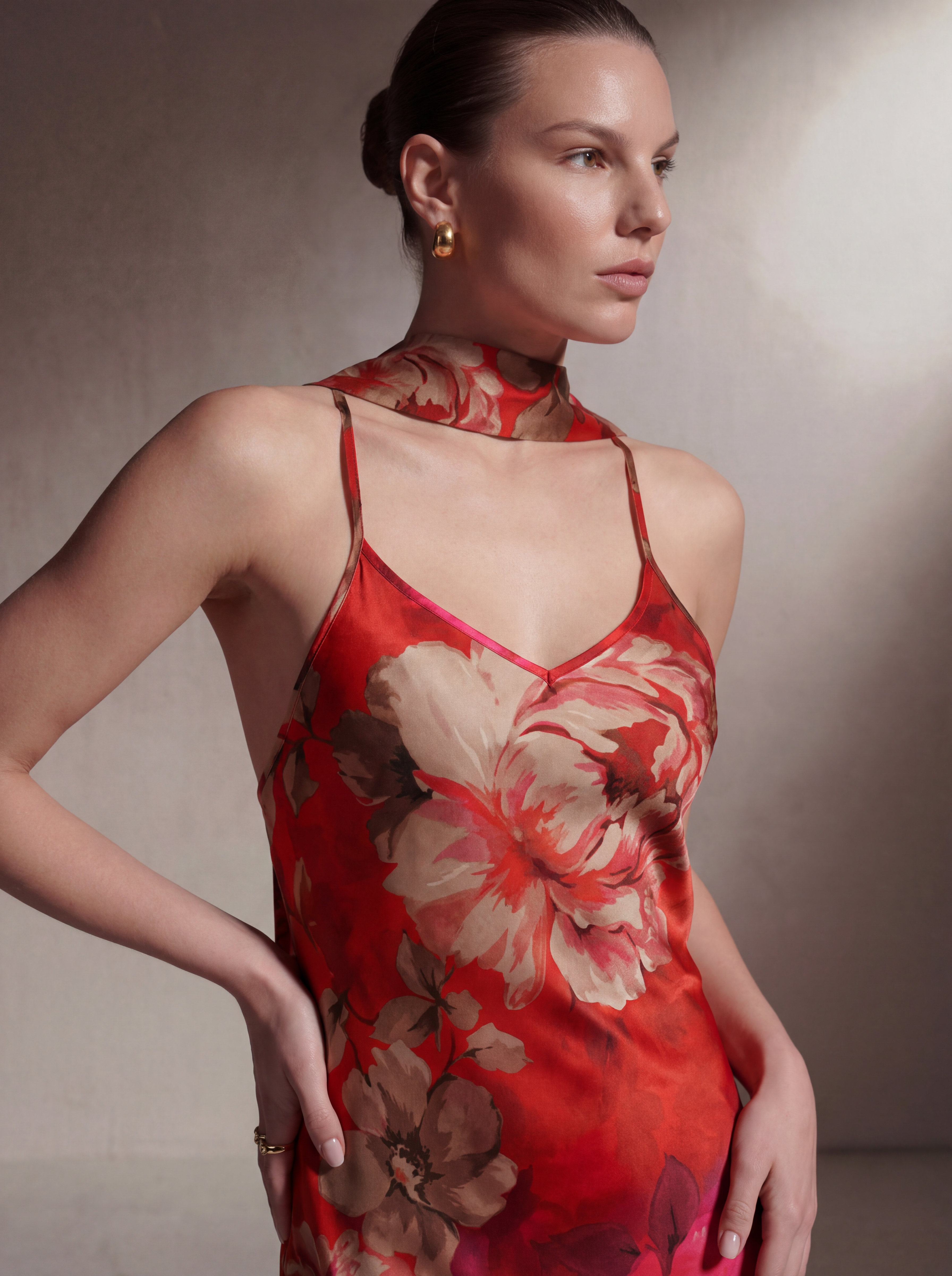 Silk Bias Slip - Red Floral