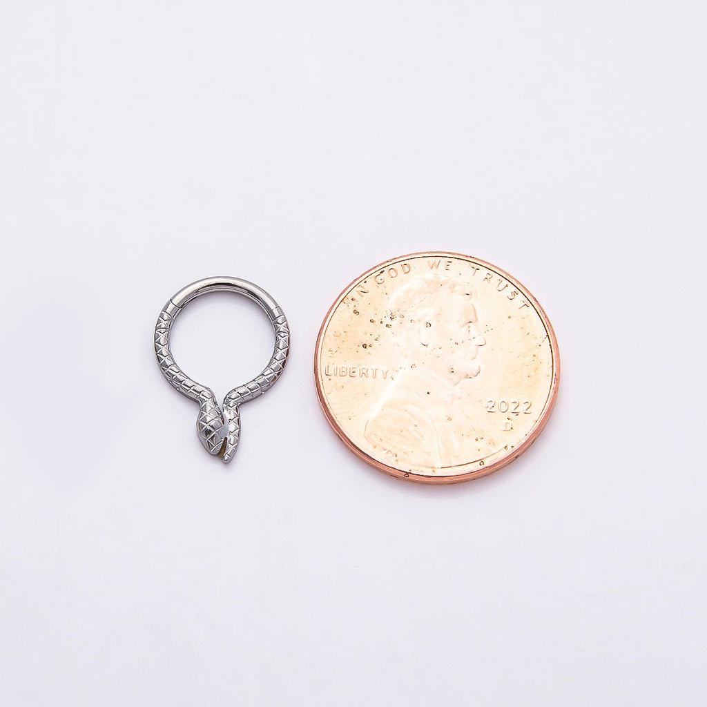 Titanium 10.5mm Textured Snake Single Septum Cartilage Piercing Clicker in Gold & Silver | BJ-00049 BJ-00050