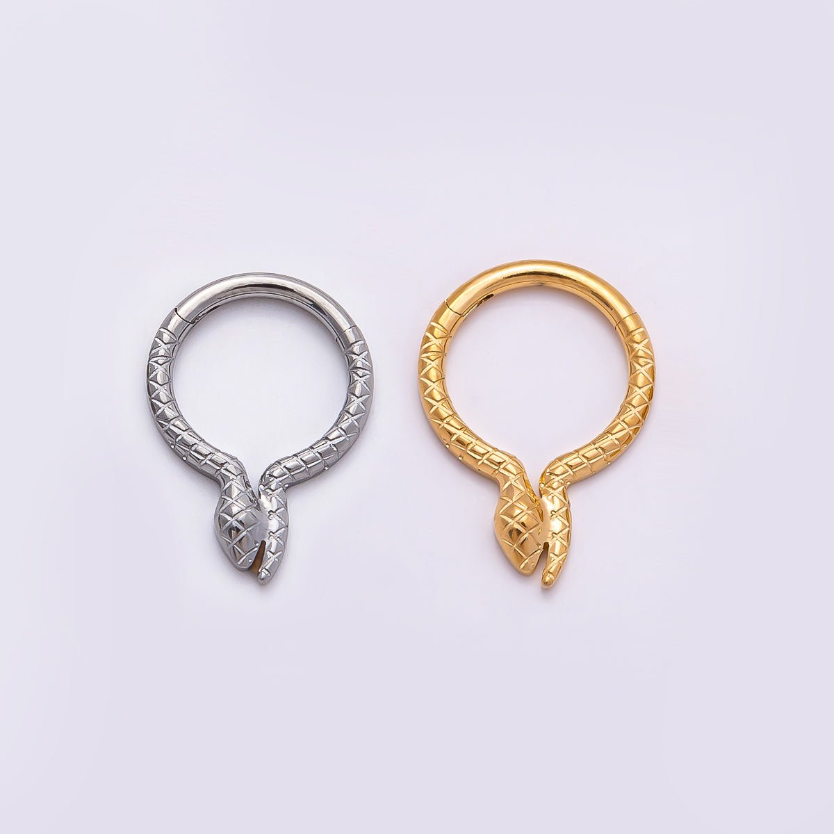 Titanium 10.5mm Textured Snake Single Septum Cartilage Piercing Clicker in Gold & Silver | BJ-00049 BJ-00050