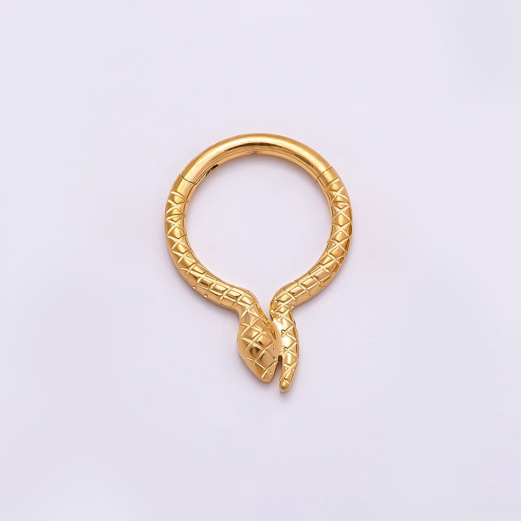 Titanium 10.5mm Textured Snake Single Septum Cartilage Piercing Clicker in Gold & Silver | BJ-00049 BJ-00050