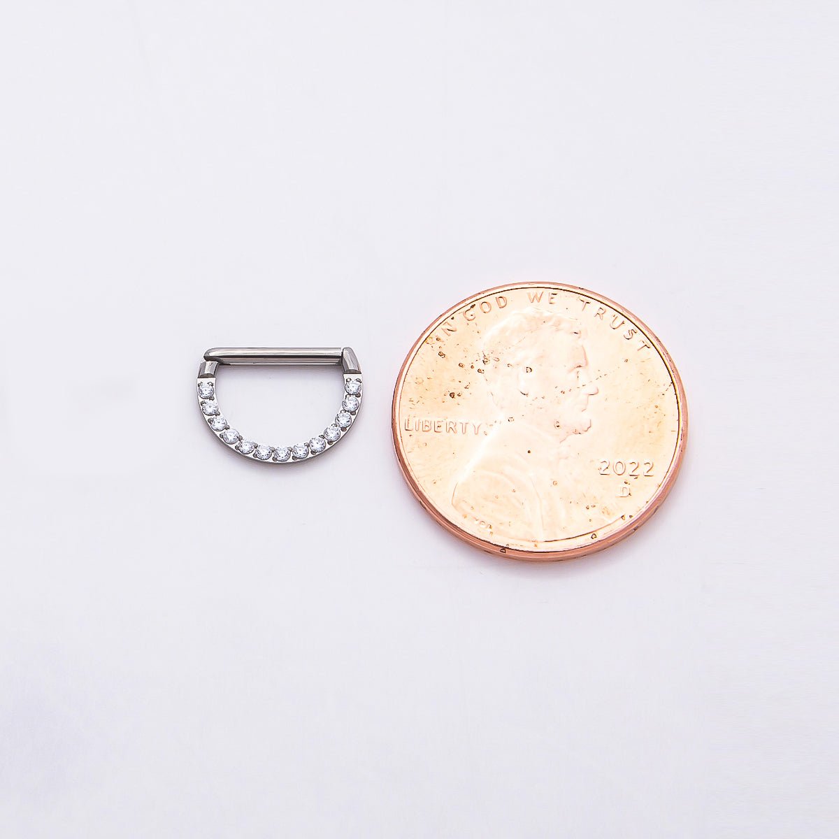 Titanium 10mm Micro Paved CZ D-Shaped Bar Septum Cartilage Piercing Clicker in Gold & Silver | BJ-00015 BJ-00016