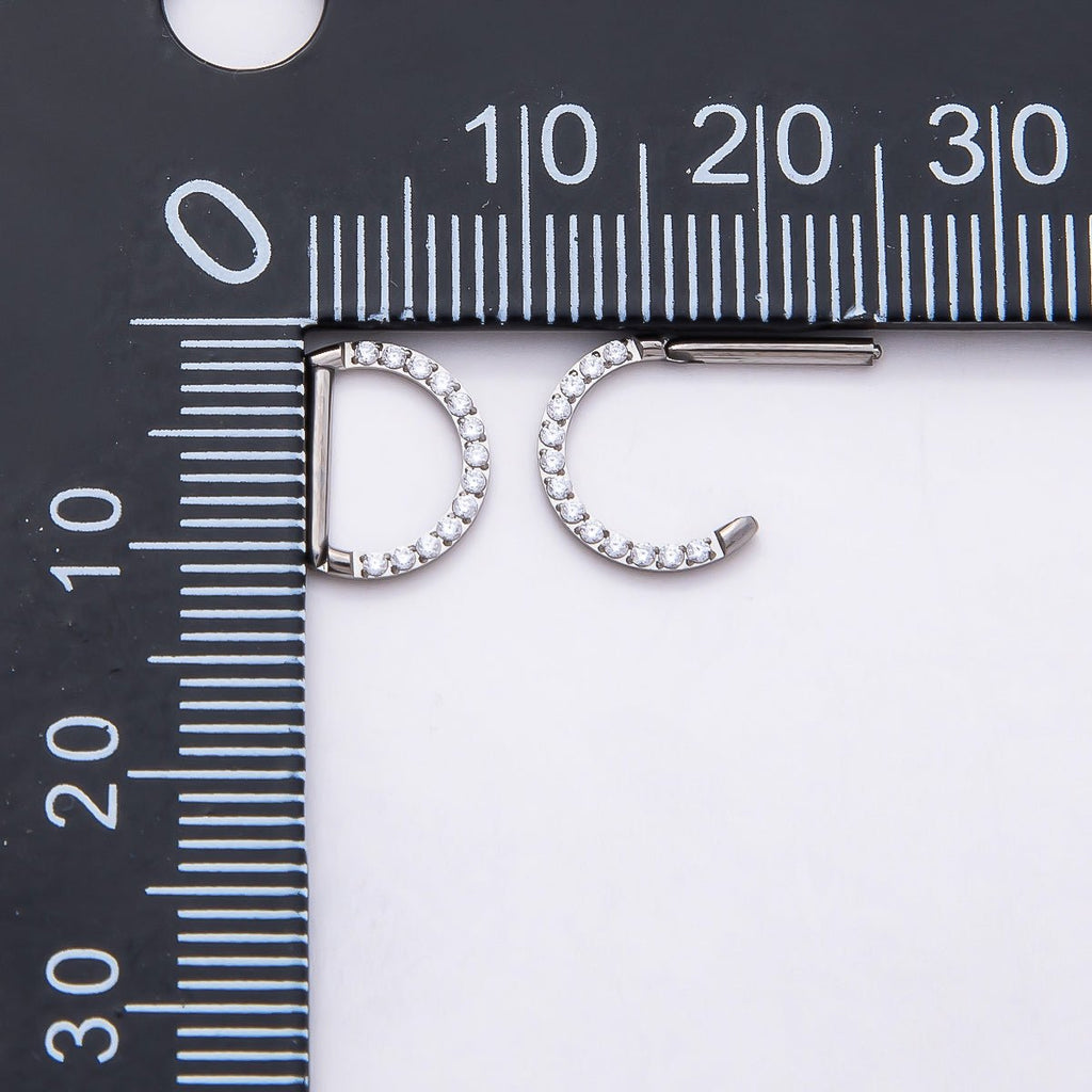 Titanium 10mm Micro Paved CZ D-Shaped Bar Septum Cartilage Piercing Clicker in Gold & Silver | BJ-00015 BJ-00016