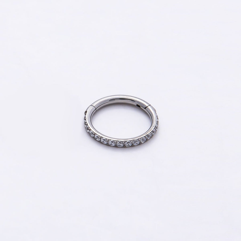Titanium 10mm Micro Paved CZ Single Septum Cartilage Piercing Clicker | BJ-00029