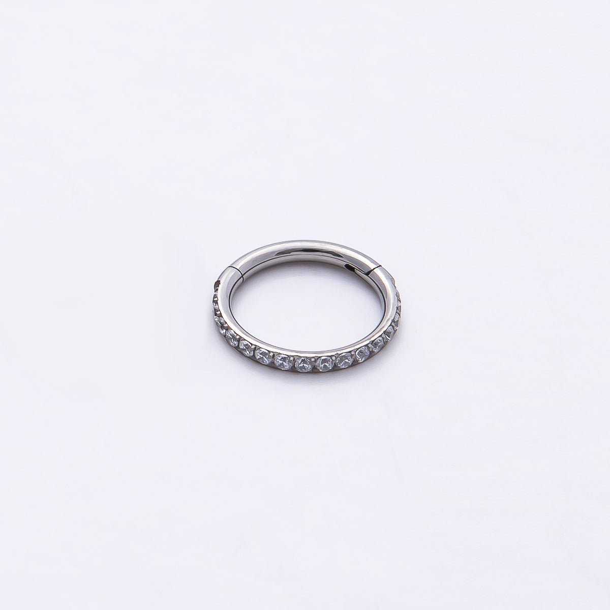 Titanium 10mm Micro Paved CZ Single Septum Cartilage Piercing Clicker | BJ-00029