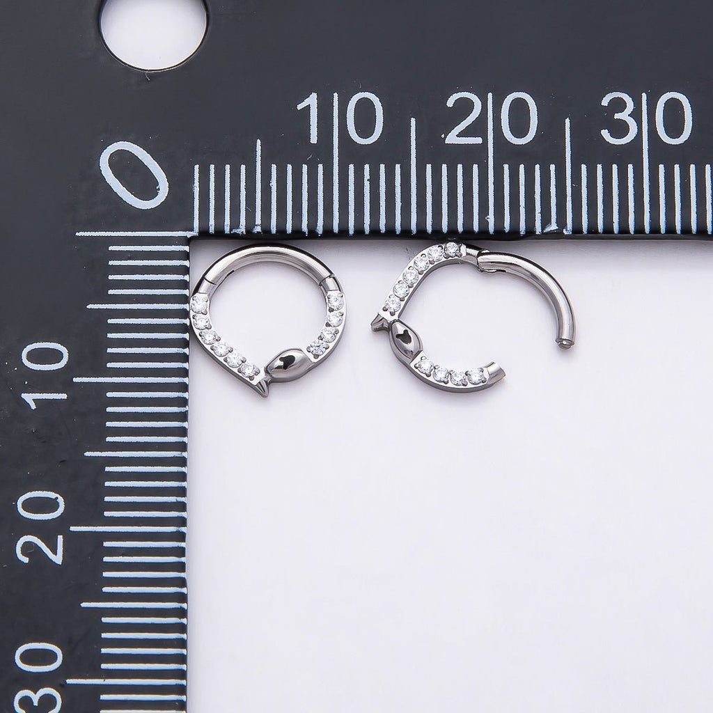 Titanium 10mm Micro Paved CZ Snake Single Septum Cartilage Piercing Clicker in Gold & Silver | BJ-00013 BJ-00014