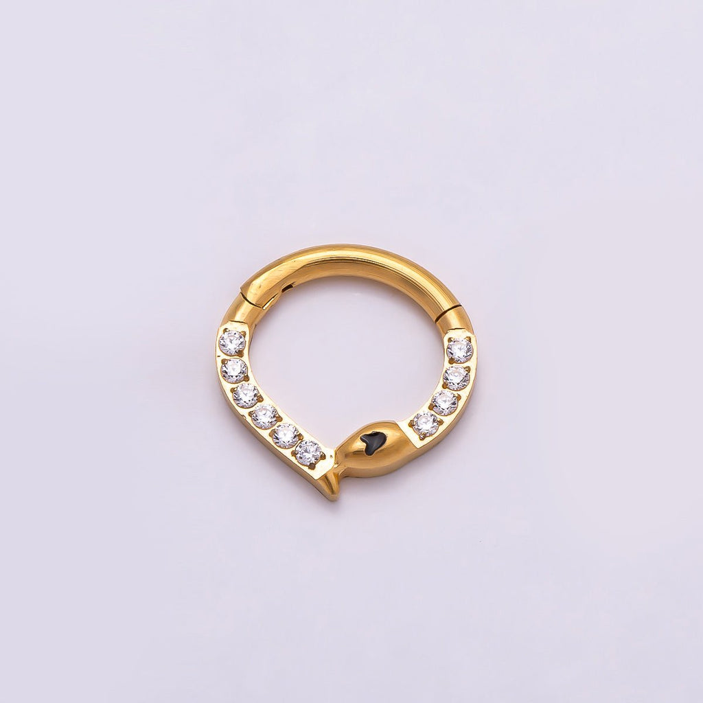 Titanium 10mm Micro Paved CZ Snake Single Septum Cartilage Piercing Clicker in Gold & Silver | BJ-00013 BJ-00014