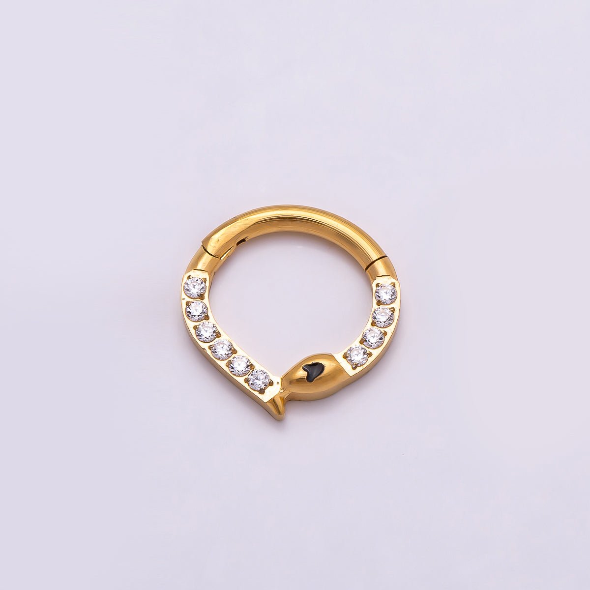 Titanium 10mm Micro Paved CZ Snake Single Septum Cartilage Piercing Clicker in Gold & Silver | BJ-00013 BJ-00014