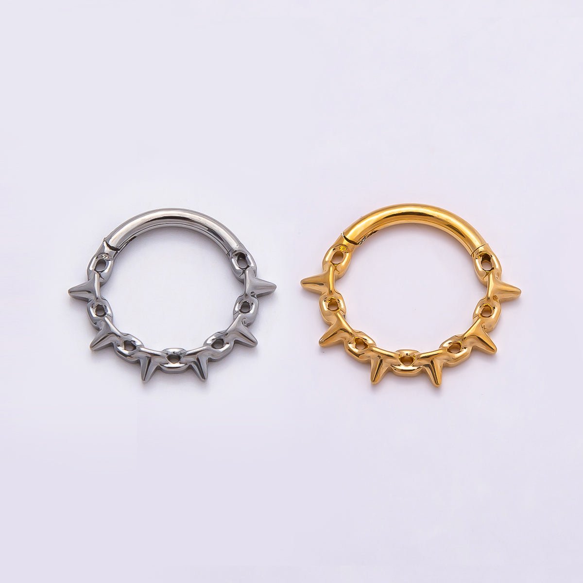 Titanium 11.5mm Spiked Cable Single Septum Cartilage Piercing Clicker in Gold & Silver | BJ-00017 BJ-00018