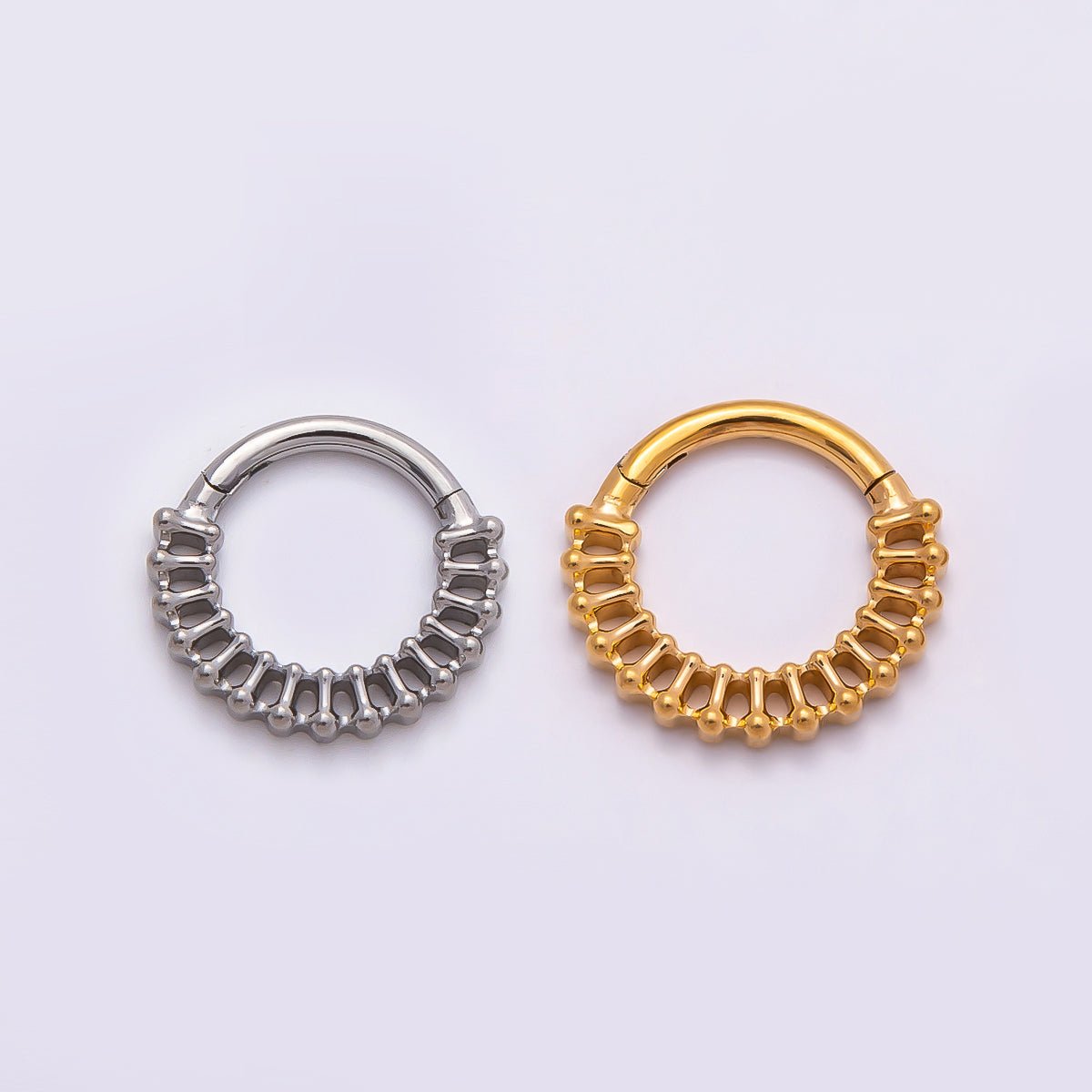 Titanium 11mm Geometric Molten Ball Bar Single Septum Cartilage Piercing Clicker in Gold & Silver | BJ-00035 BJ-00036