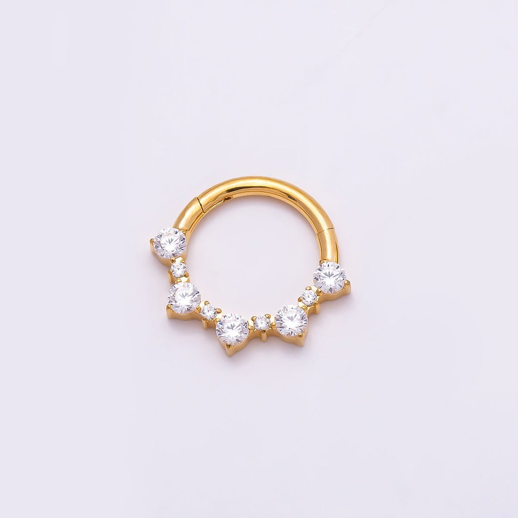 Titanium 12mm Clear CZ Cluster Gradient Single Septum Cartilage Piercing Clicker | BJ-00023