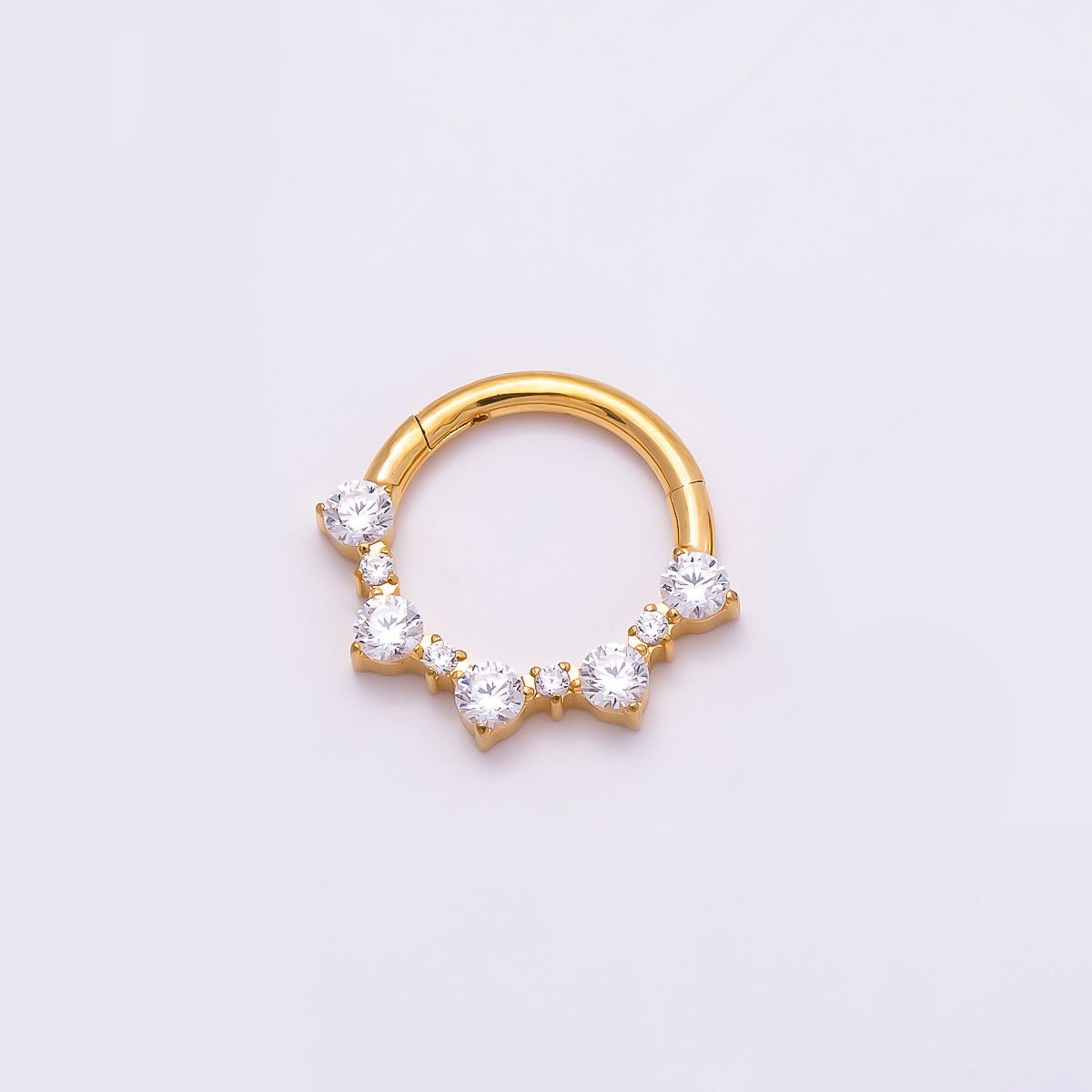 Titanium 12mm Clear CZ Cluster Gradient Single Septum Cartilage Piercing Clicker | BJ-00023