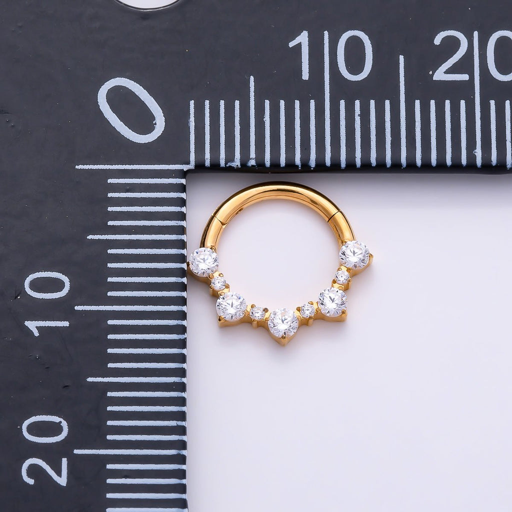 Titanium 12mm Clear CZ Cluster Gradient Single Septum Cartilage Piercing Clicker | BJ-00023