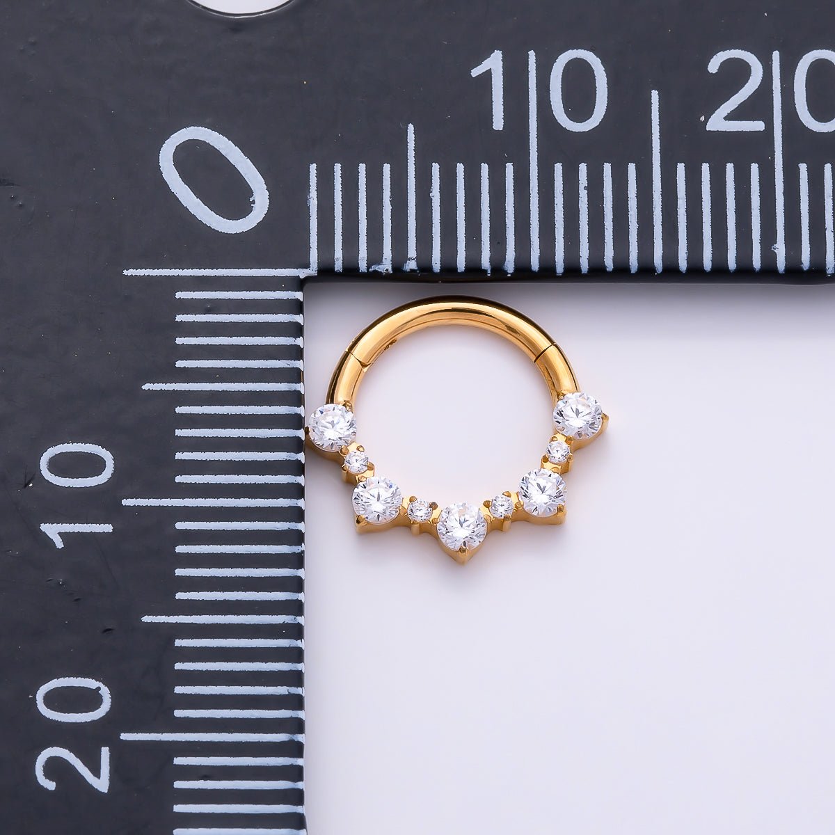 Titanium 12mm Clear CZ Cluster Gradient Single Septum Cartilage Piercing Clicker | BJ-00023